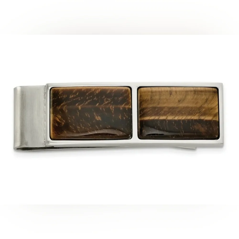 Chisel stainless steel Polished Tiger's Eye money clip